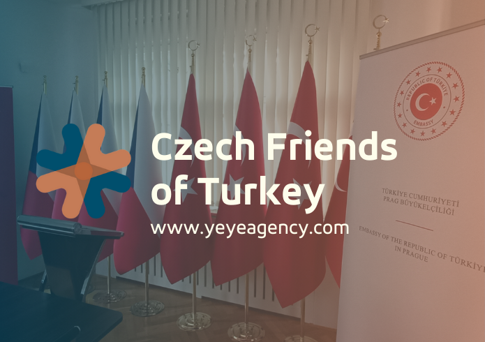 Czech Friends of Turkey event under Turkish Embassy in Prague auspices with YeYe Agency logo.